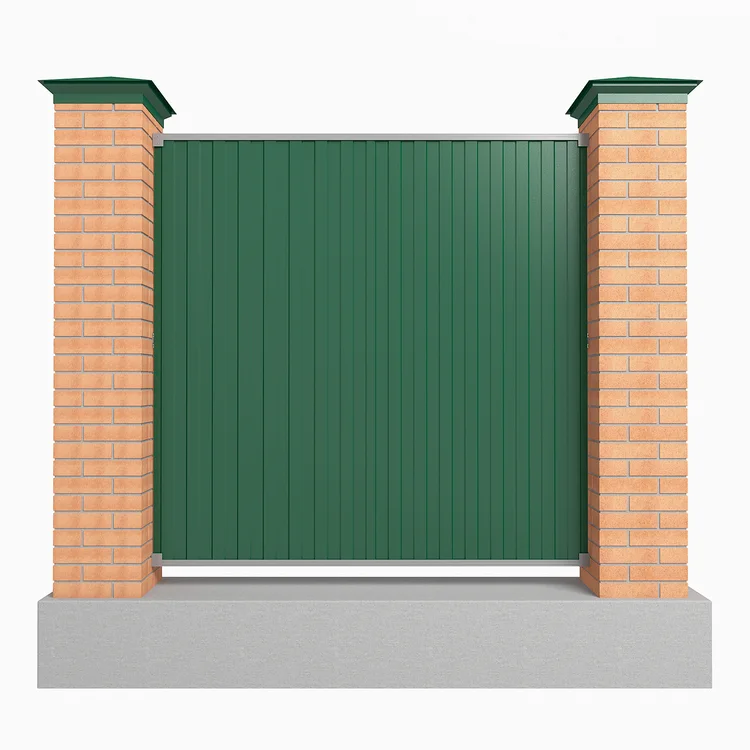 Забор из профнастила на кирпичных столбах